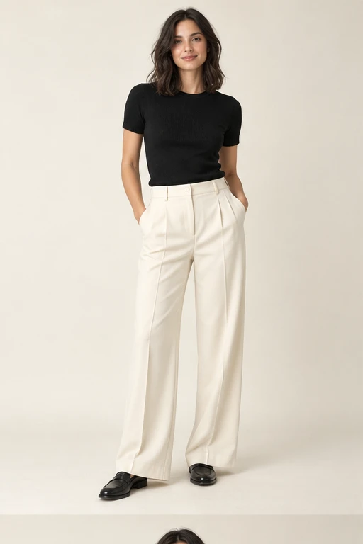 Style concept: a black knit top with ivory tailored trousers