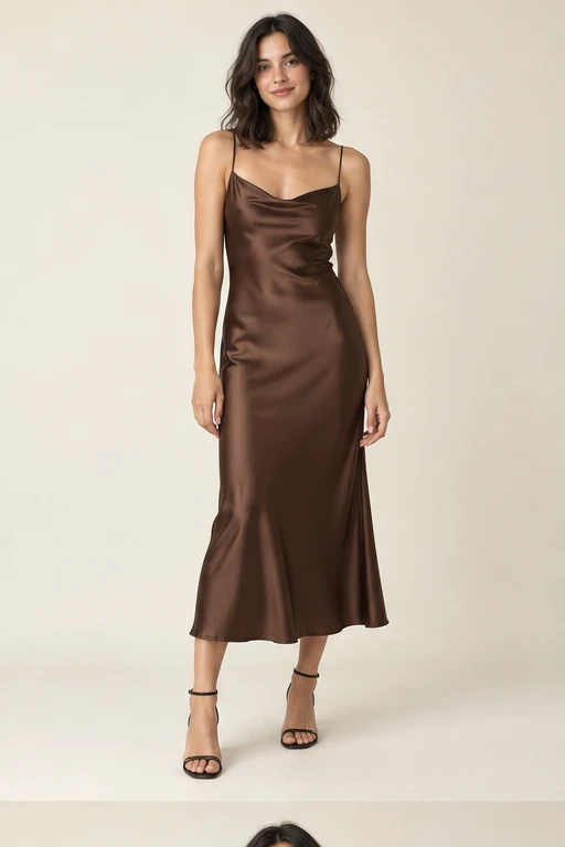 Style concept: a chocolate satin evening dress