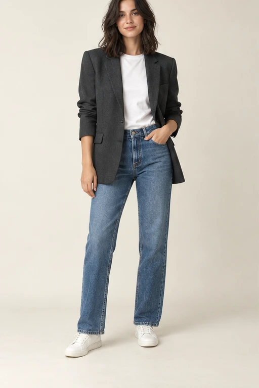 Style concept: relaxed tailoring with denim and sneakers